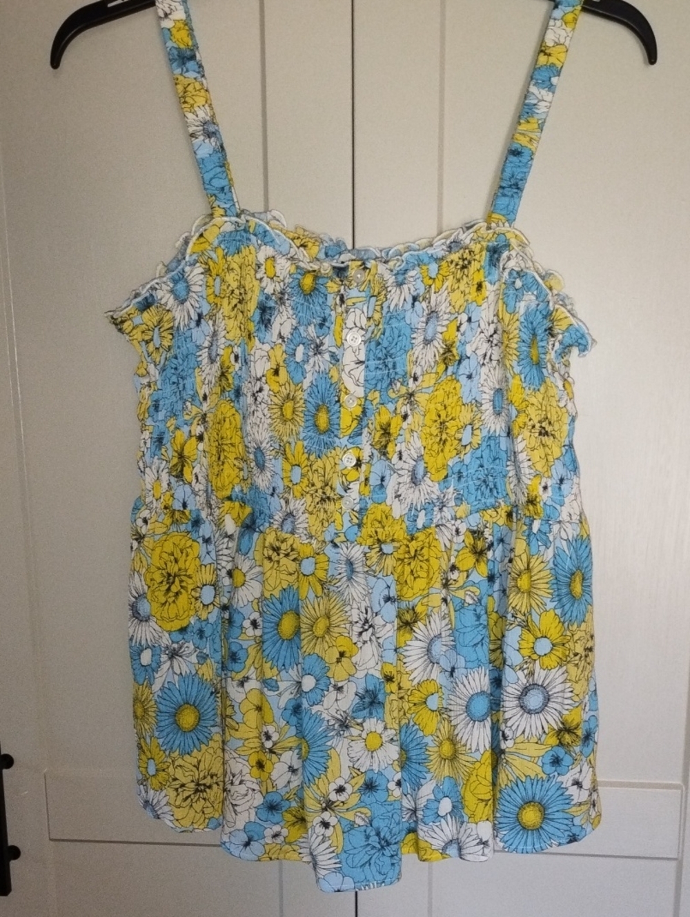 torrid Blue and Yellow Floral Tank with Button Detail